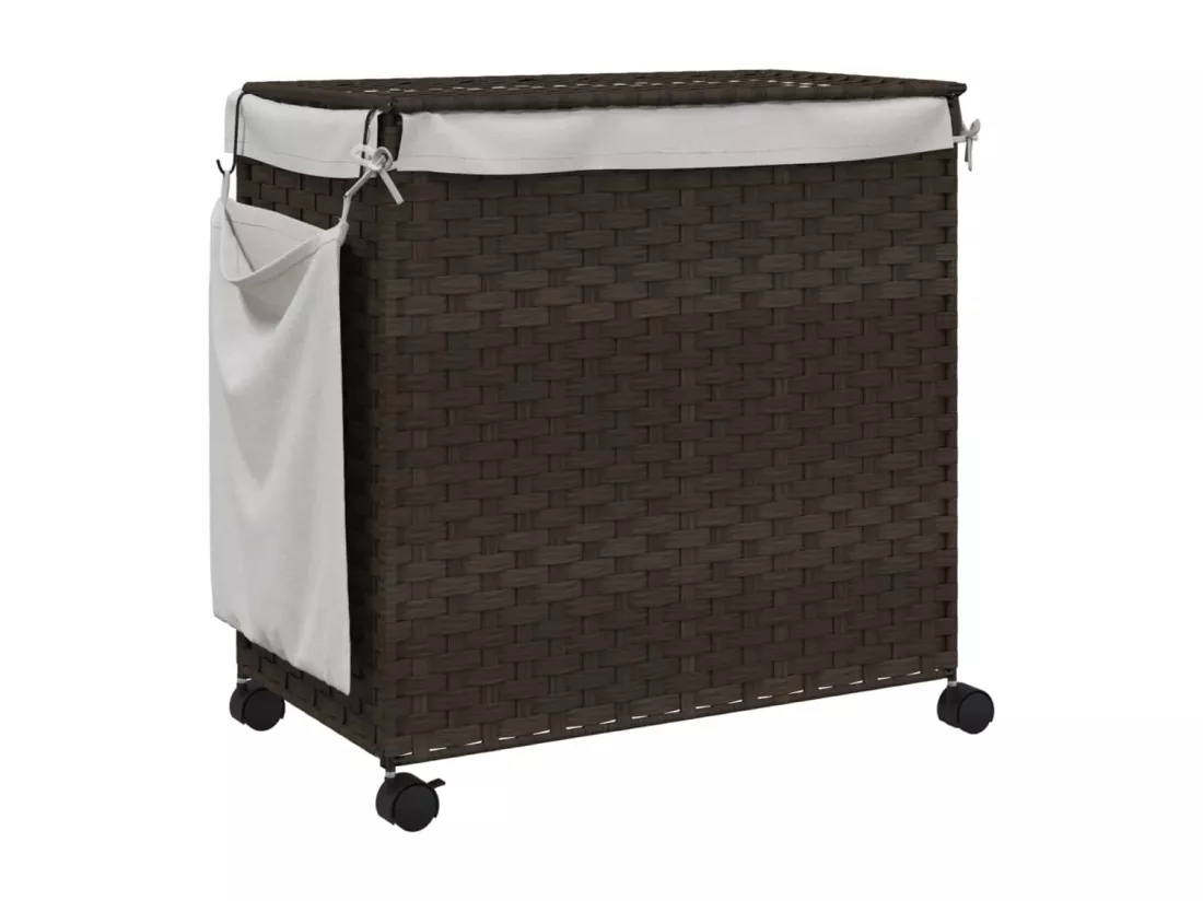 Panier à linge avec roulettes marron foncé 60x35x60,5