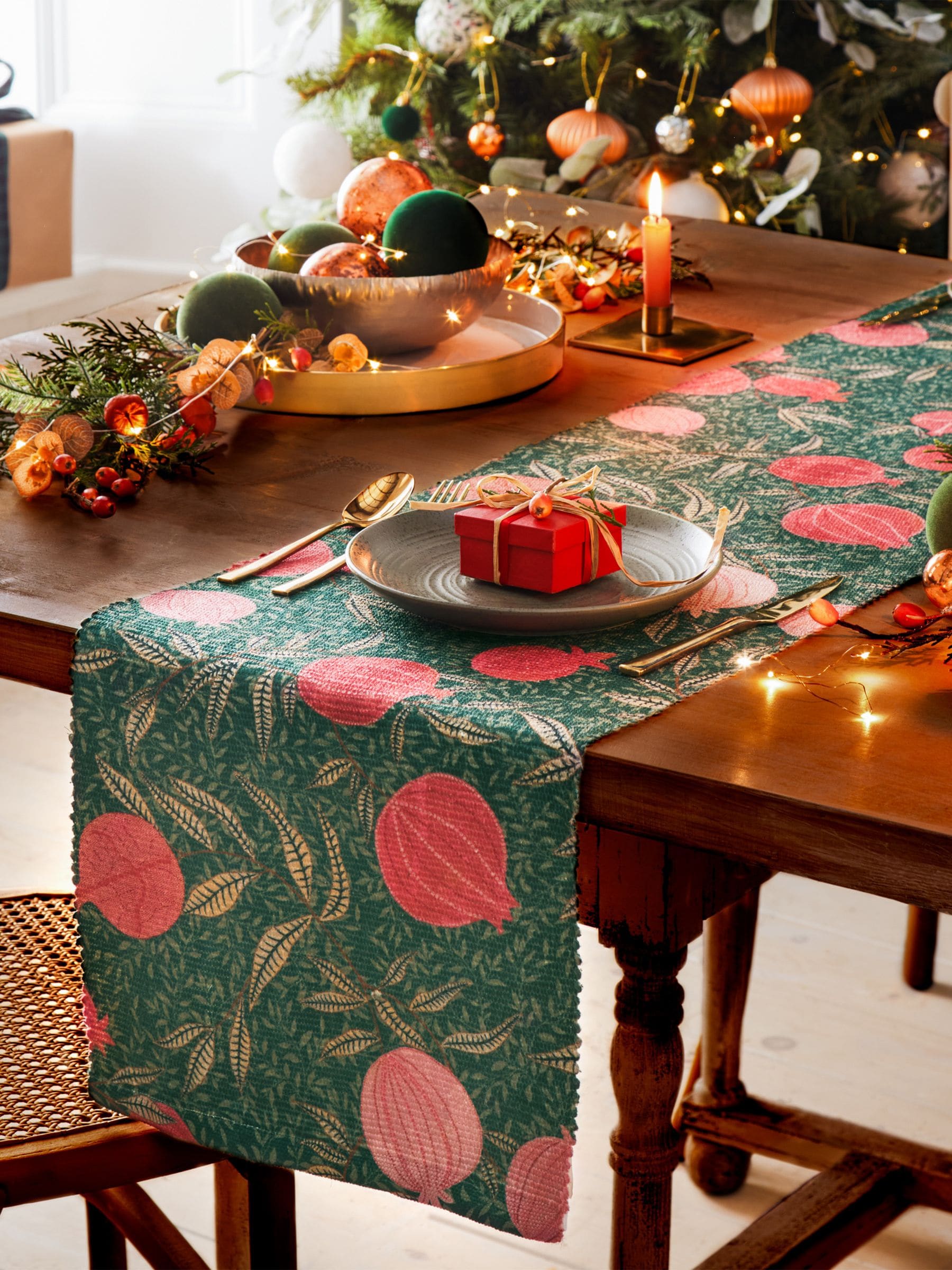 Paoletti - Grote kersttafelloper met granaatappelprint