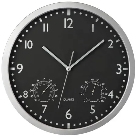 Macma Wanduhr mit Hygro - und Thermometer, schwarz