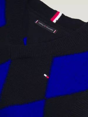 Colete de lã com estampa argyle e modelagem regular