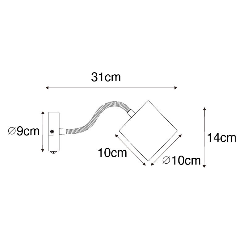Zwarte wandlamp met zwarte kap, schakelaar en flexibele arm - Merwe