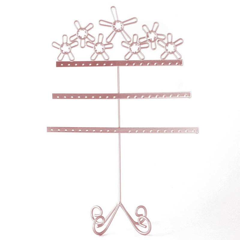 Présentoir porte bijoux boucles d'oreilles (27 paires) déco fleurs Or rose