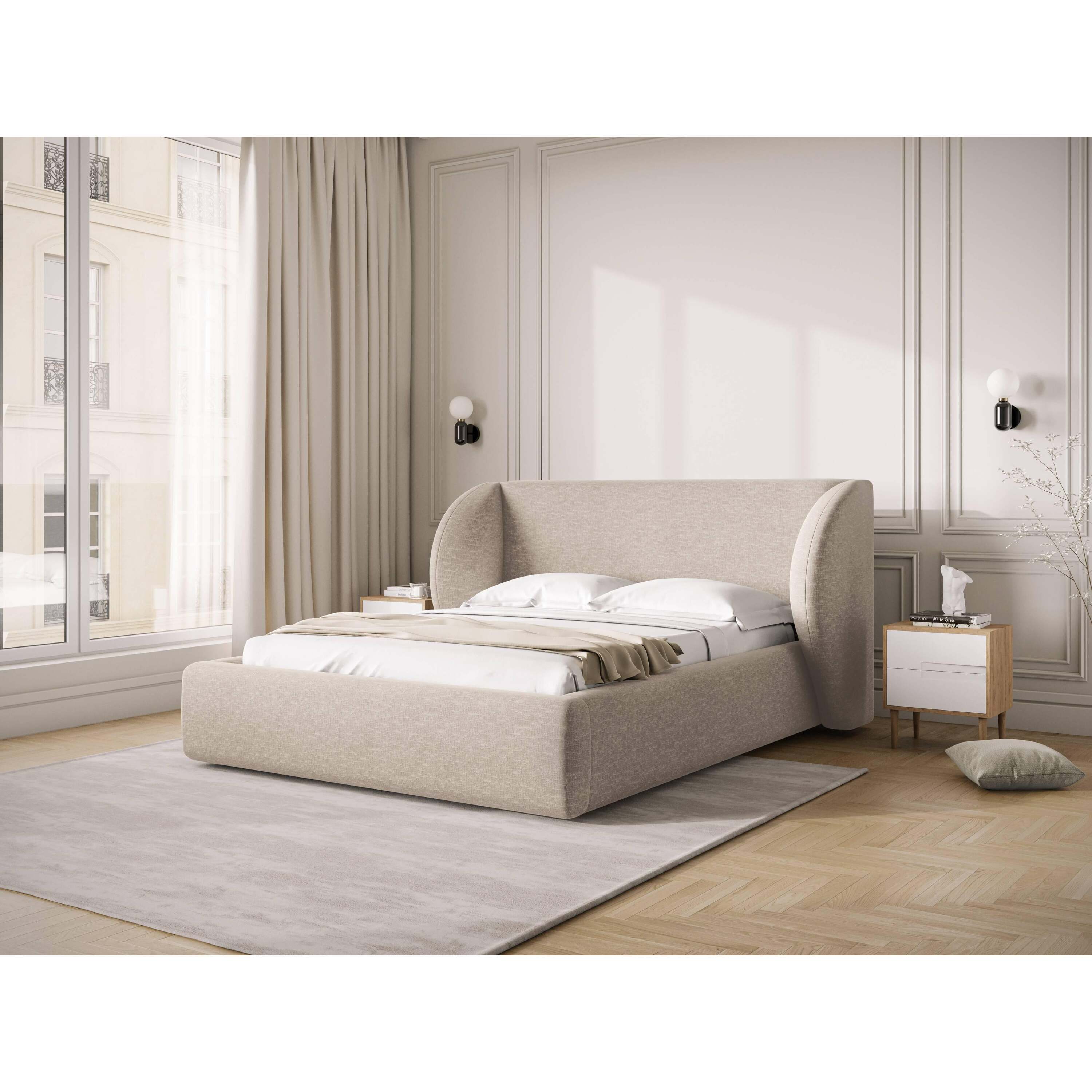 Micadoni Bedframe Miley met Opbergruimte - 200 x 200 cm - Chenille - Beige