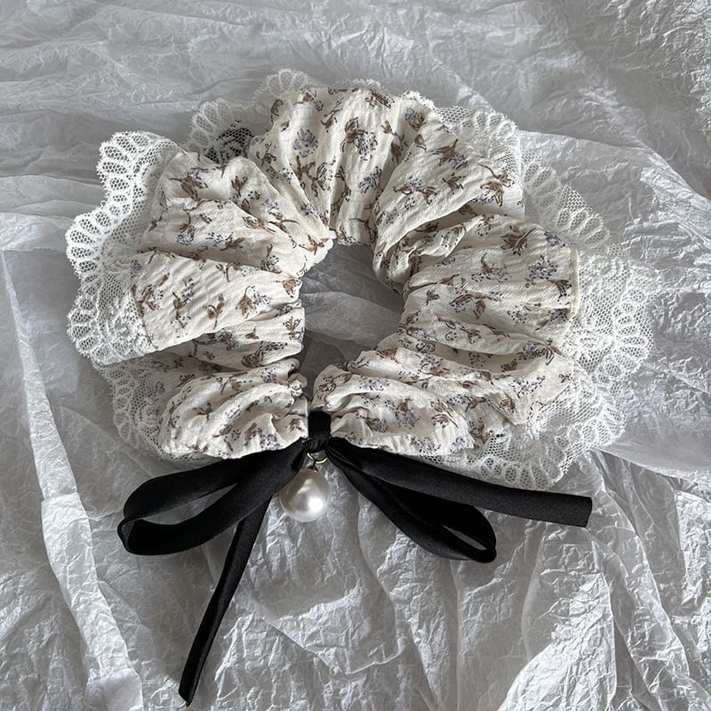 Sesori - Scrunchie met bloemenprint en kant en strik