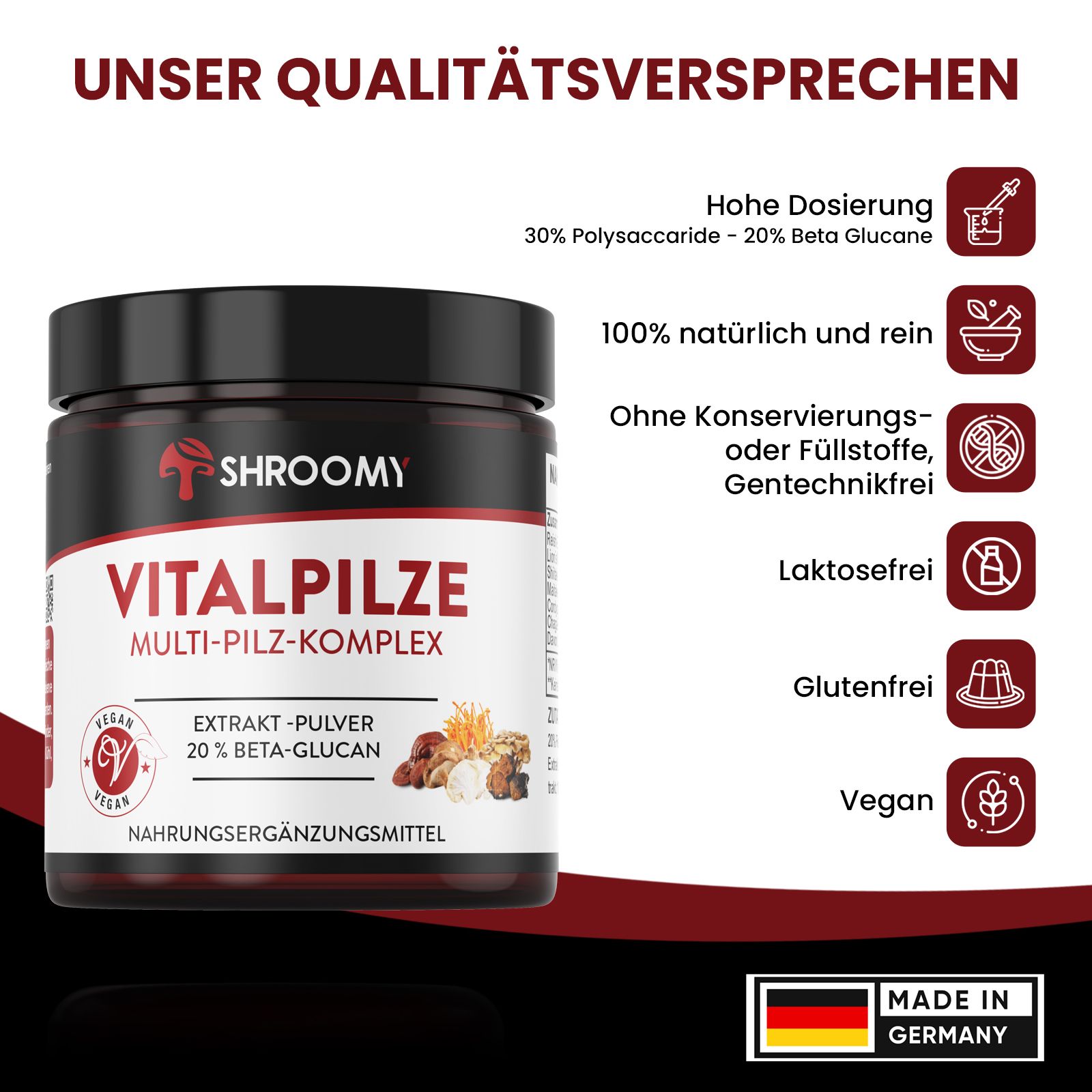 SHROOMY Pilz Komplex Extrakt Pulver mit 6 Vitalpilzen