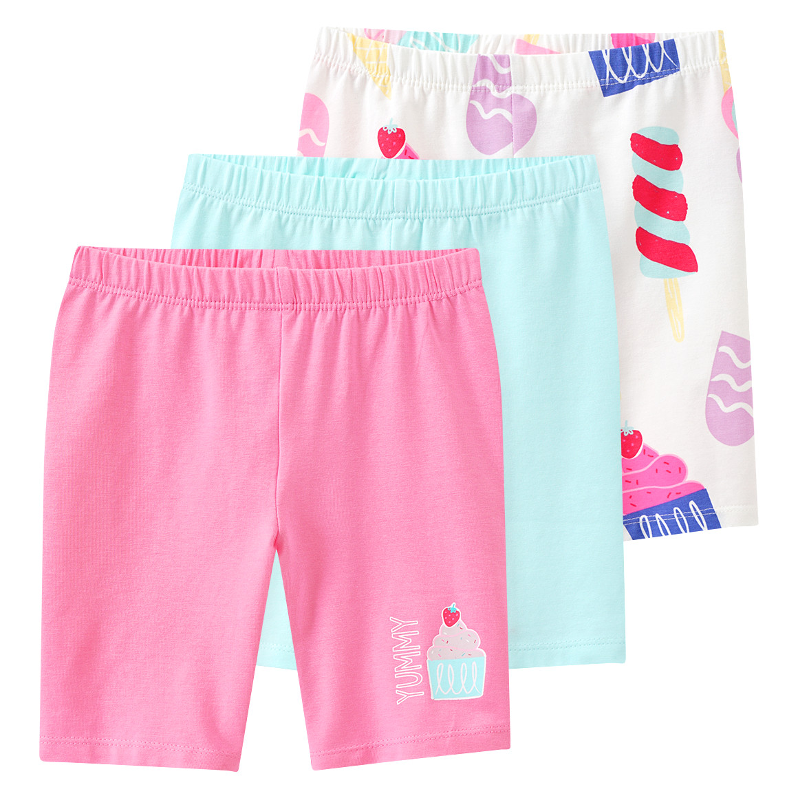 Famy 3 Mädchen Radler mit bunten Motiven rosa / helltürkis / weiss