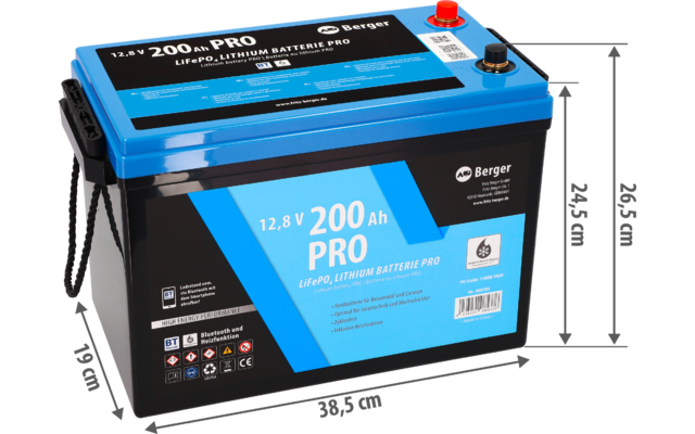 Berger LiFePO4 Lithium Batterie Pro 200 Ah 12V mit Bluetooth & Heizung