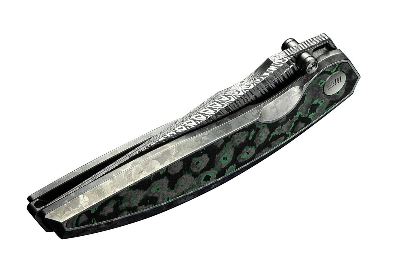 WE Knife Quinseris WE23093-DS1 Fafnir Damasteel, Crystalized Silver Titanium Jungle Wear Fat Carbon Inlay, zakmes