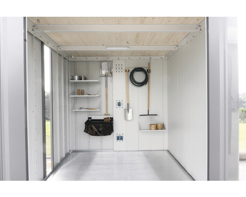 Biohort Neo 4D tuinhuis met dubbele deuren, 348 x 348 cm, kwartsgrijs metallic