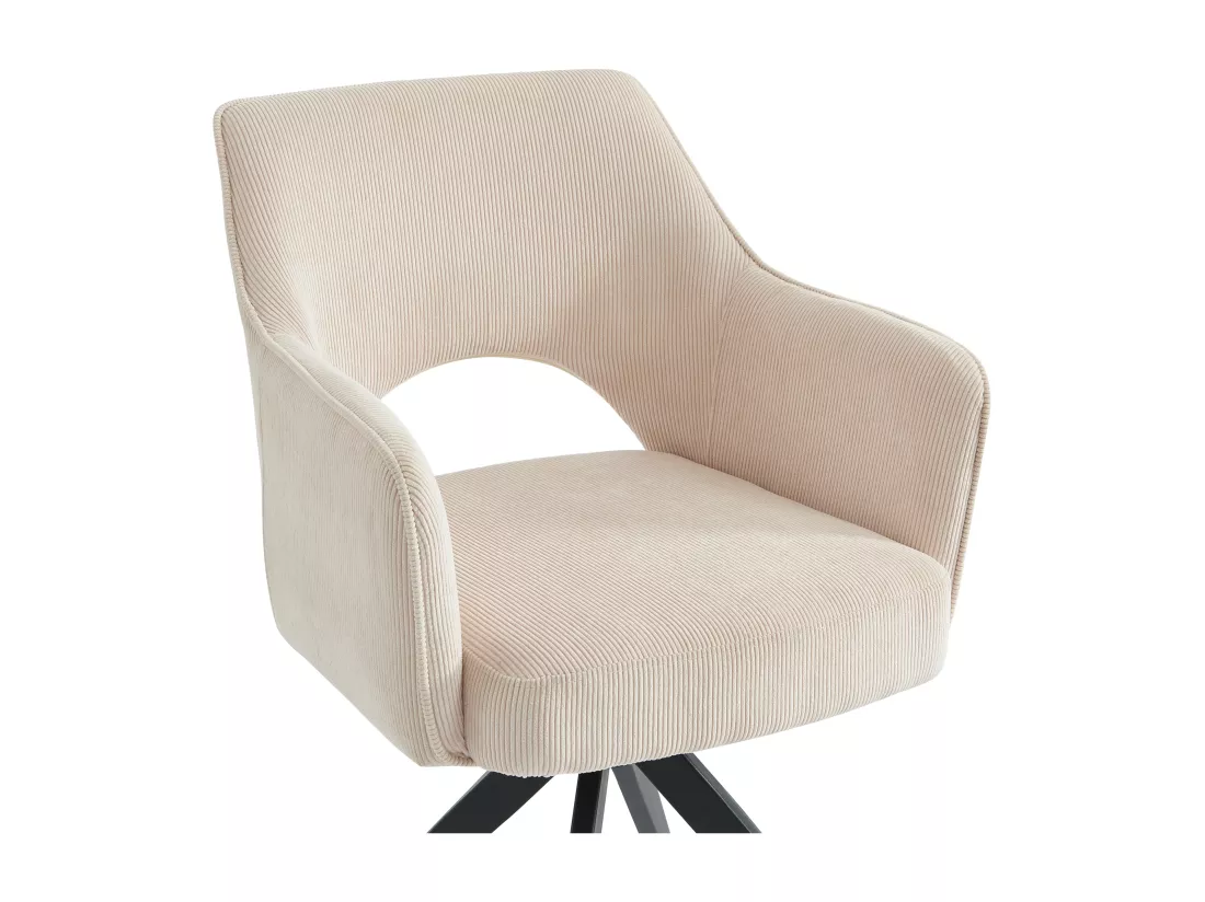 Lot de 6 chaises pivotantes avec accoudoirs en velours côtelé et métal noir - Crème - KONYA
