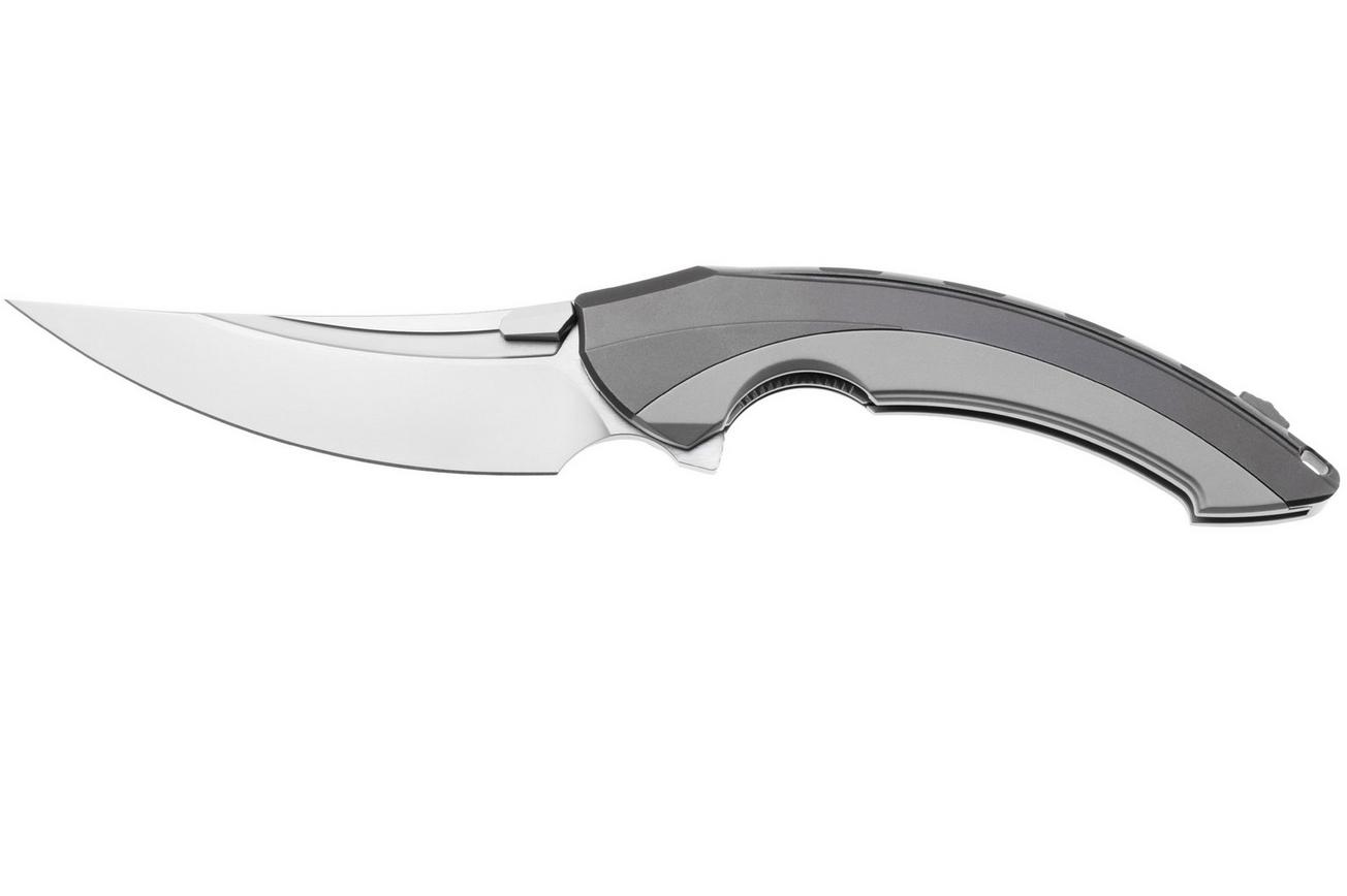 Rike Knife Lamella Bead Blasted Böhler M390, Dark Grey Titanium Handle, zakmes