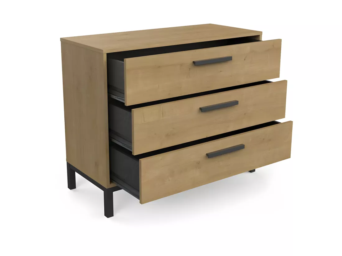 Commode 3 tiroirs Chêne/Noir - DORON - L 90.5 x l 39.5 x H 74.5 cm