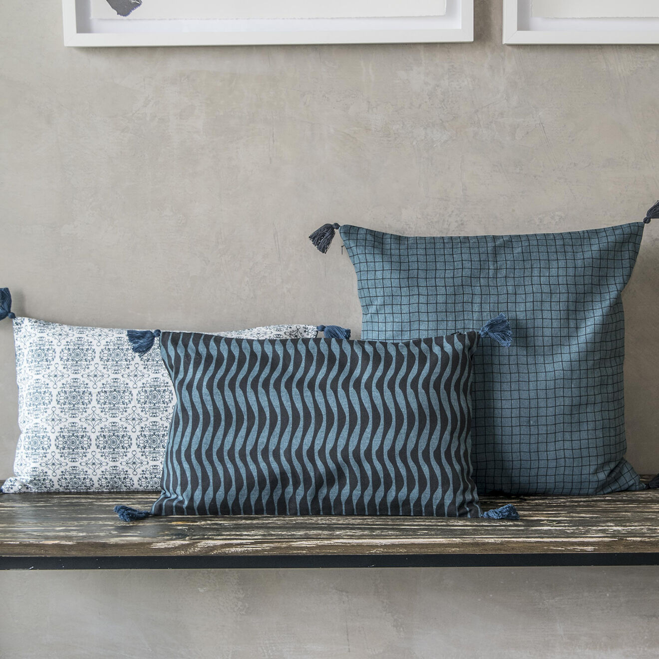 Febronie Housse de coussin Zig Zag pétrole/noir délavé - 50x30 cm