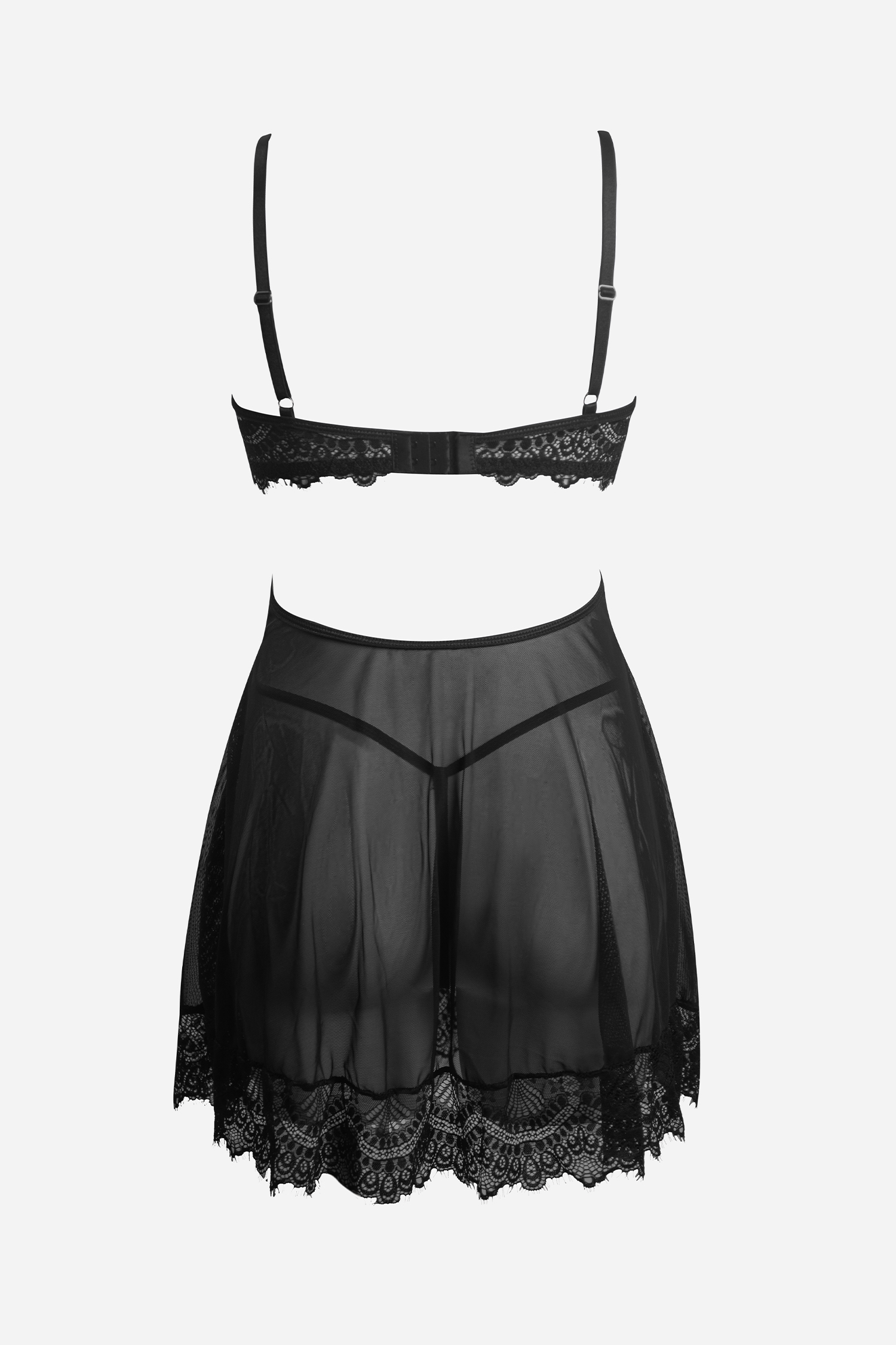 Nuisette babydoll en dentelle découpée noire