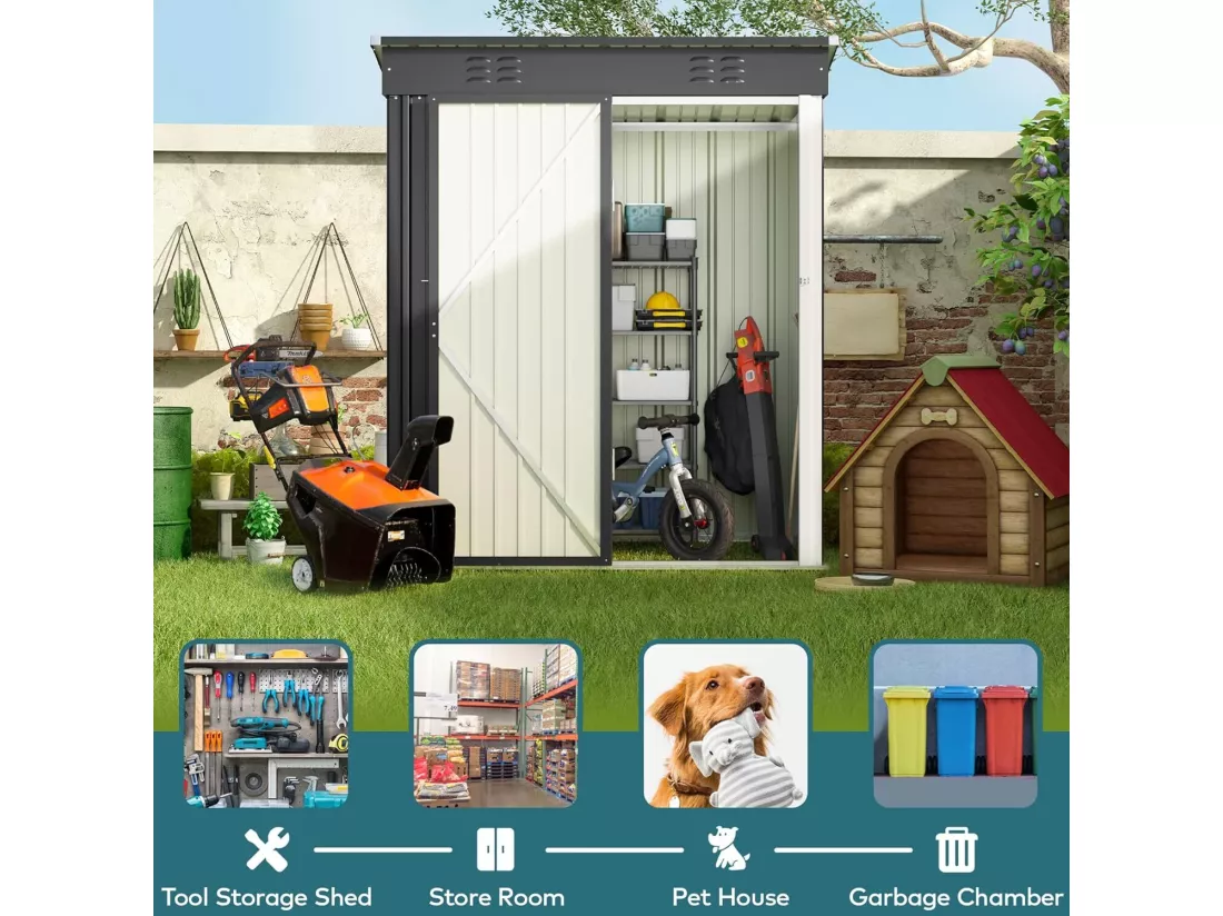 Bealife Abri de Jardin en Métal 162 x 95 x 182 cm Cabanon Gris sur Terrain