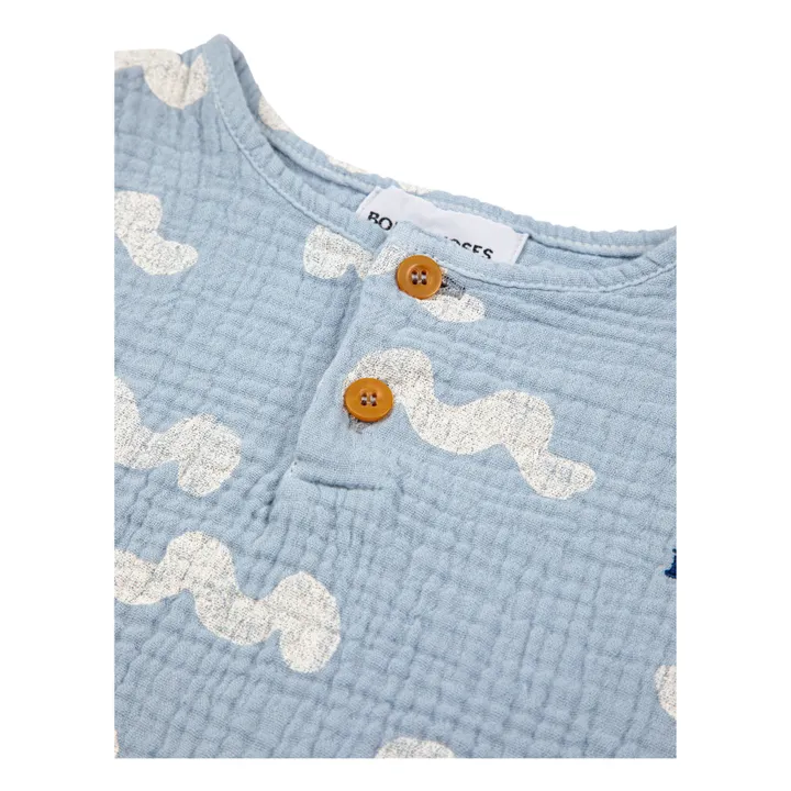 Bobo Choses T-shirt Coton Bio Boutonné Vagues | Bleu ciel