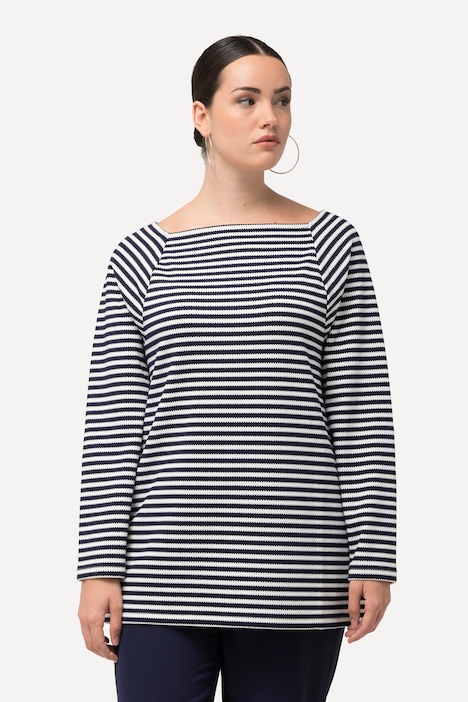 Sweatshirt, Struktur, Ringel, Carrée-Ausschnitt, Langarm