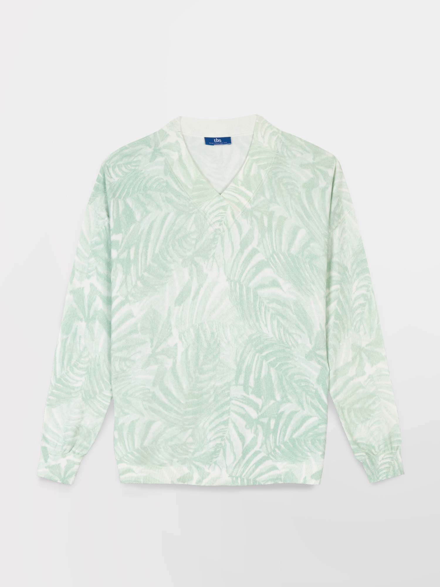 Pull Femme Col V Printé Coton Vert Clair