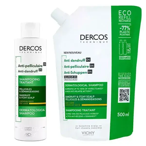 Shampoo Anticaspa Vichy Dercos para Cabelos Secos 200ml + Refil Ecológico 500ml