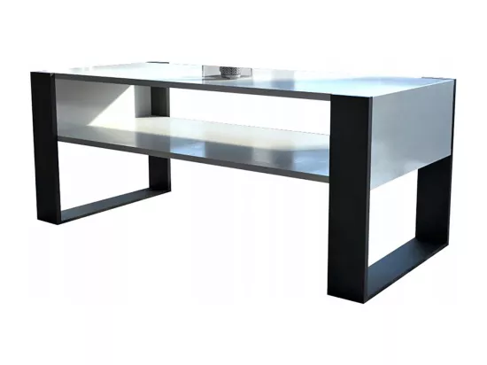 TABLE BASSE LOVY BLANC / NOIR - STYLE INDUSTRIEL - 120cm x 64 cm