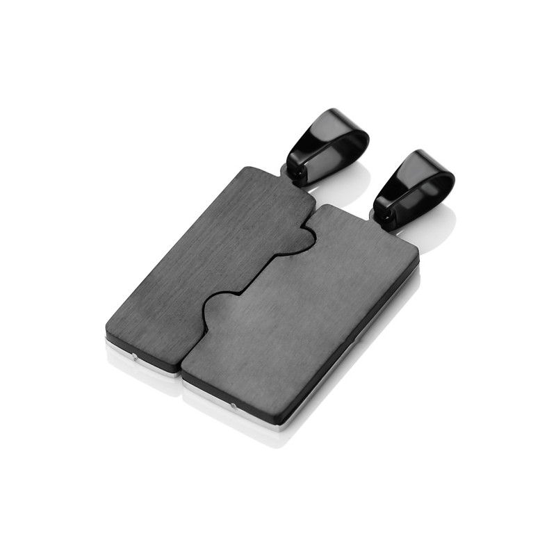 Parure Double Pendentifs Couple Plaque Coeurs en Acier inoxydable