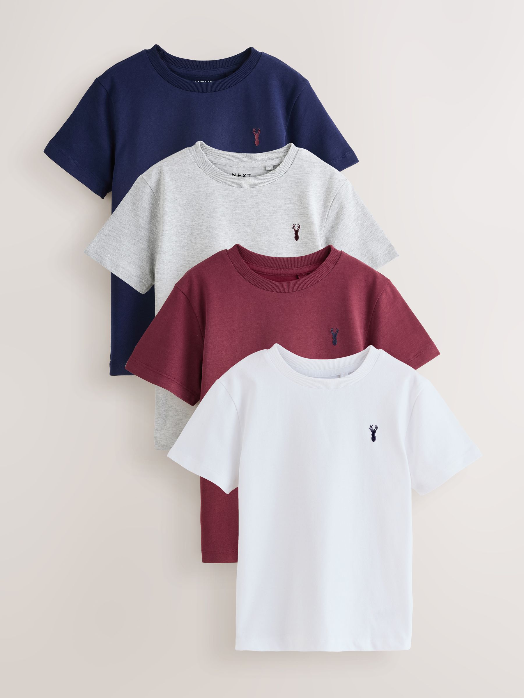 Bordeauxrood/wit - T-shirts met korte mouwen en geborduurd rendier, verpakking van 4 (3-16jr)