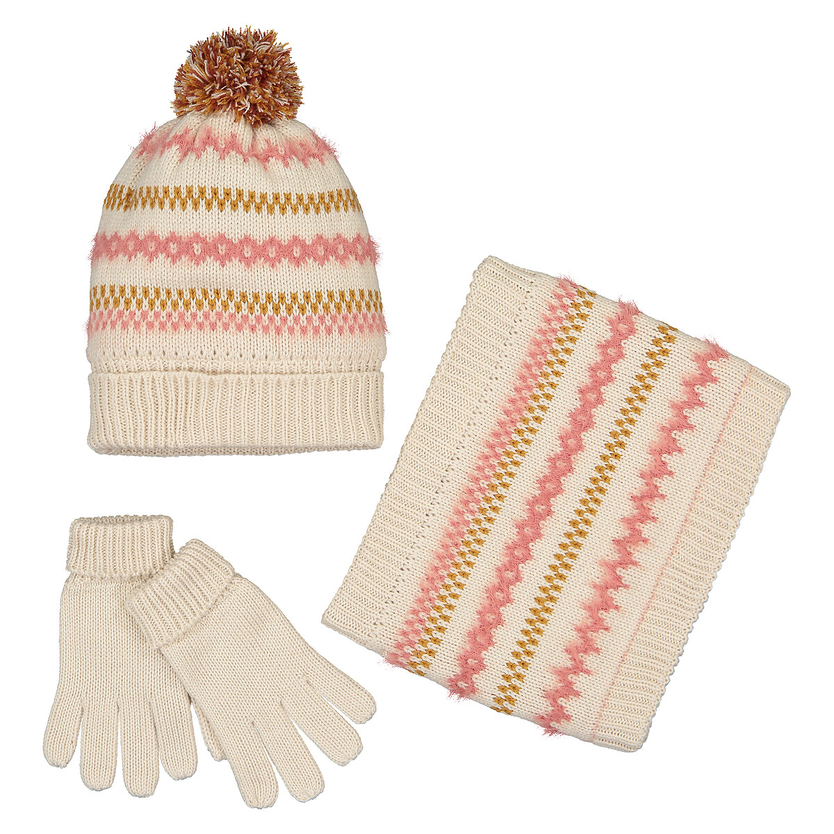 COLEÇÕES LA REDOUTE<br>Chapéu com pompom + cachecol tubular + luvas