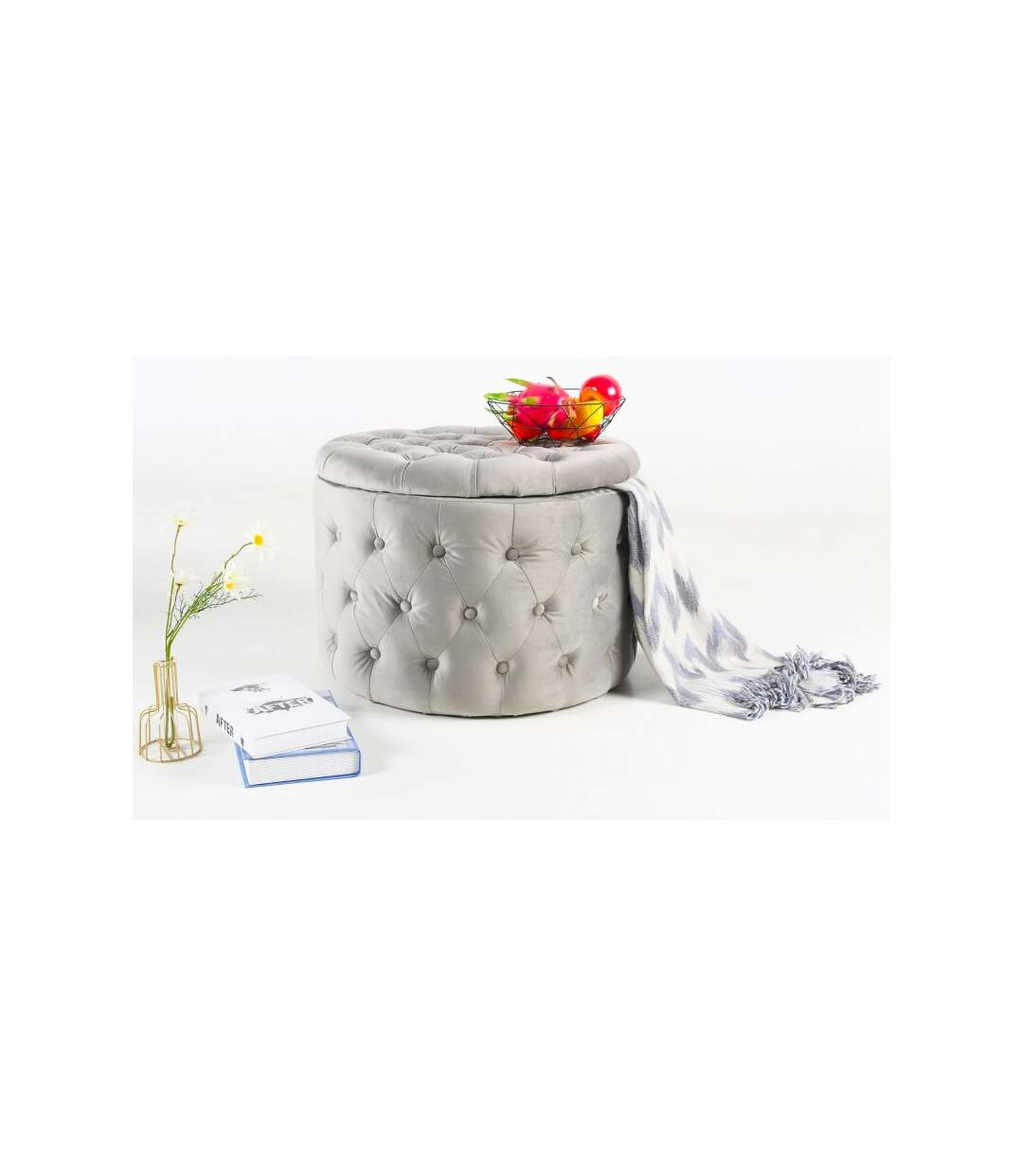 Paris Prix - Pouf Rond Design En Velours visalni 60cm Argent