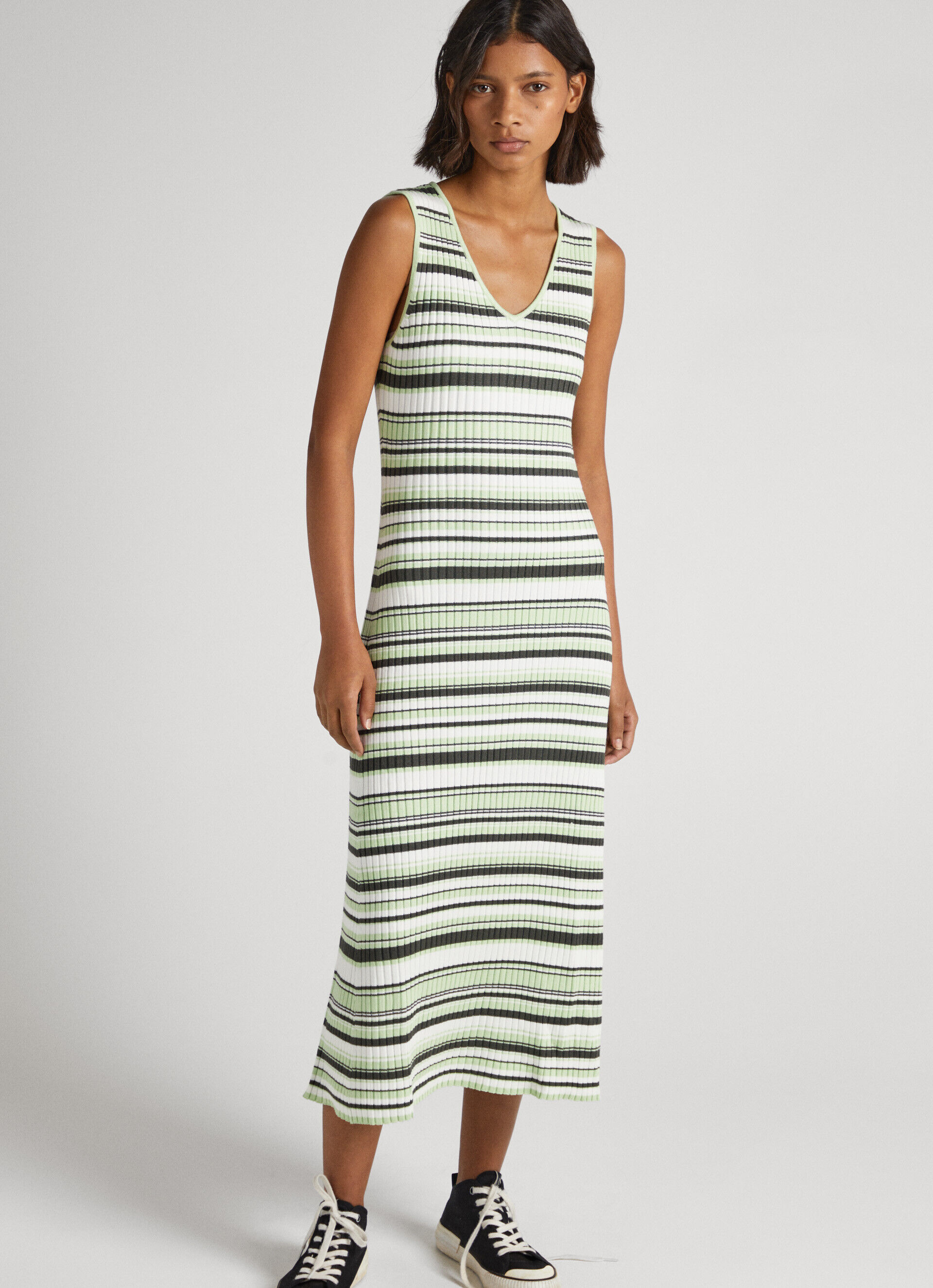 VESTIDO ESTAMPADO COM LISTRADOS - multicolorido