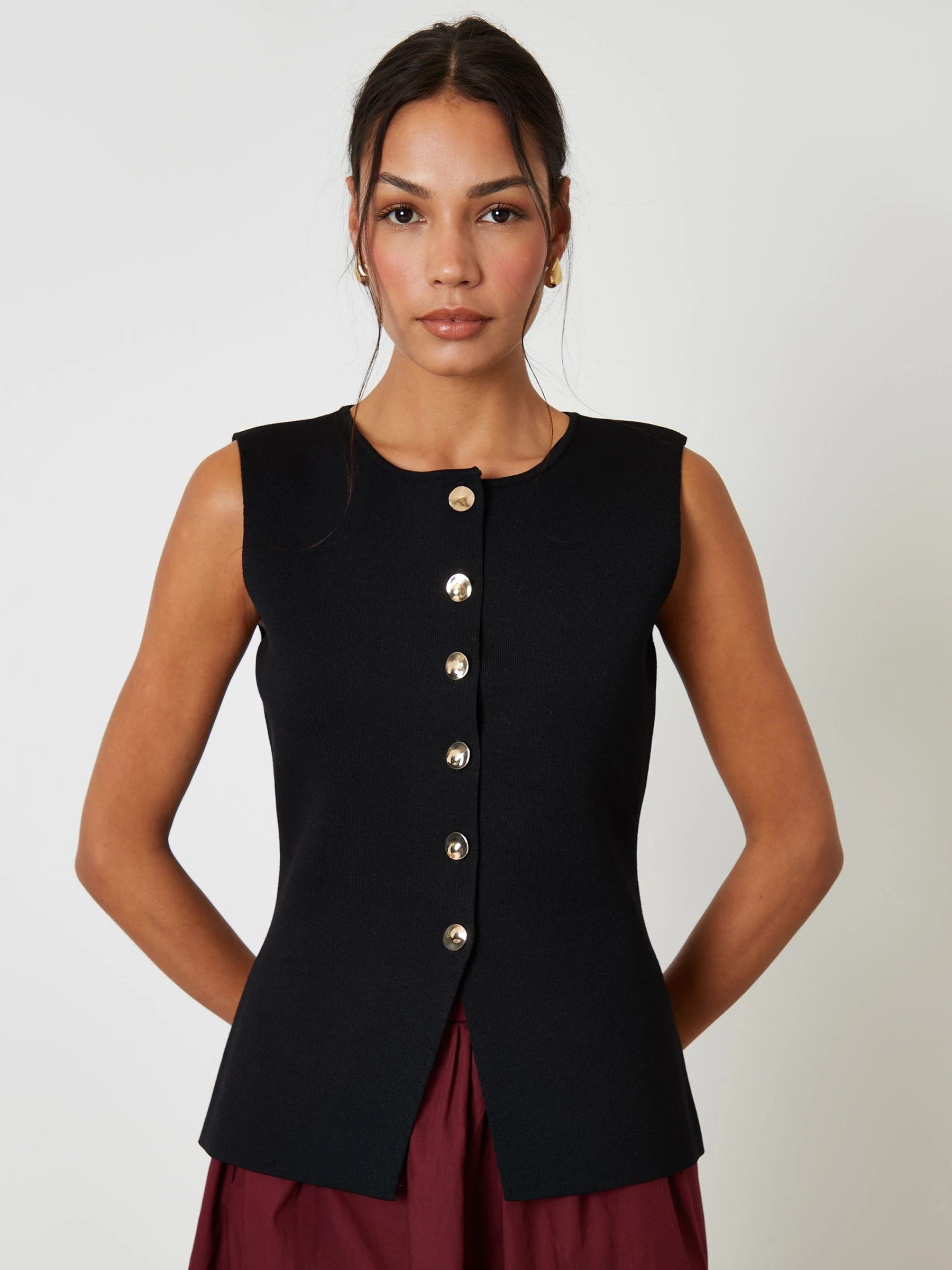Zwart - Threadbare Ribbed Knitted Waistcoat