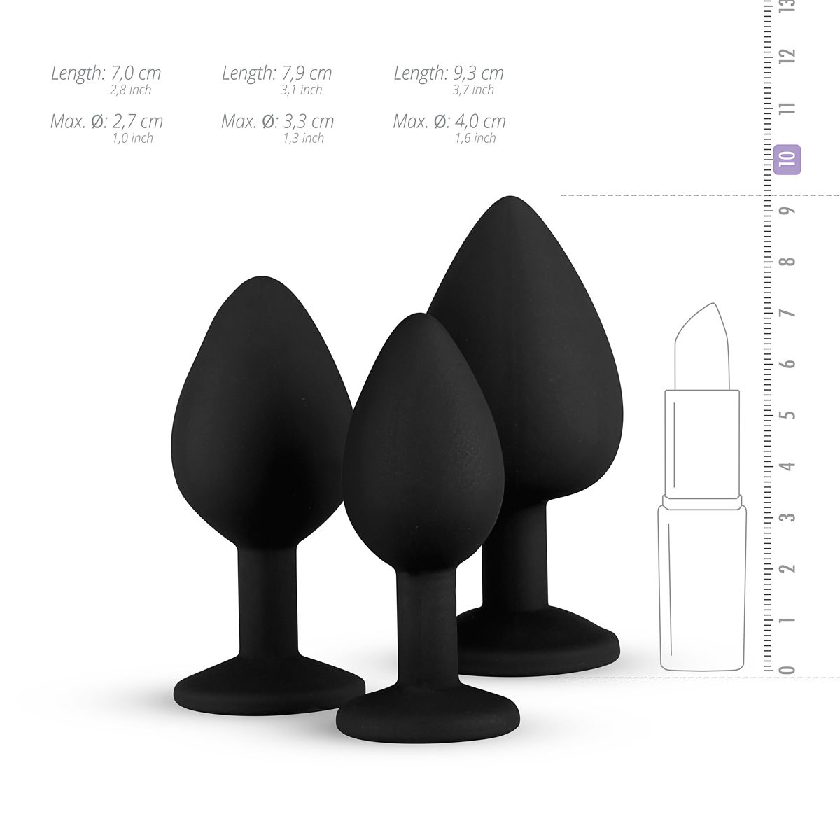 Easytoys - Analplug aus Silikon in Schwarz mit Zierstein - klein