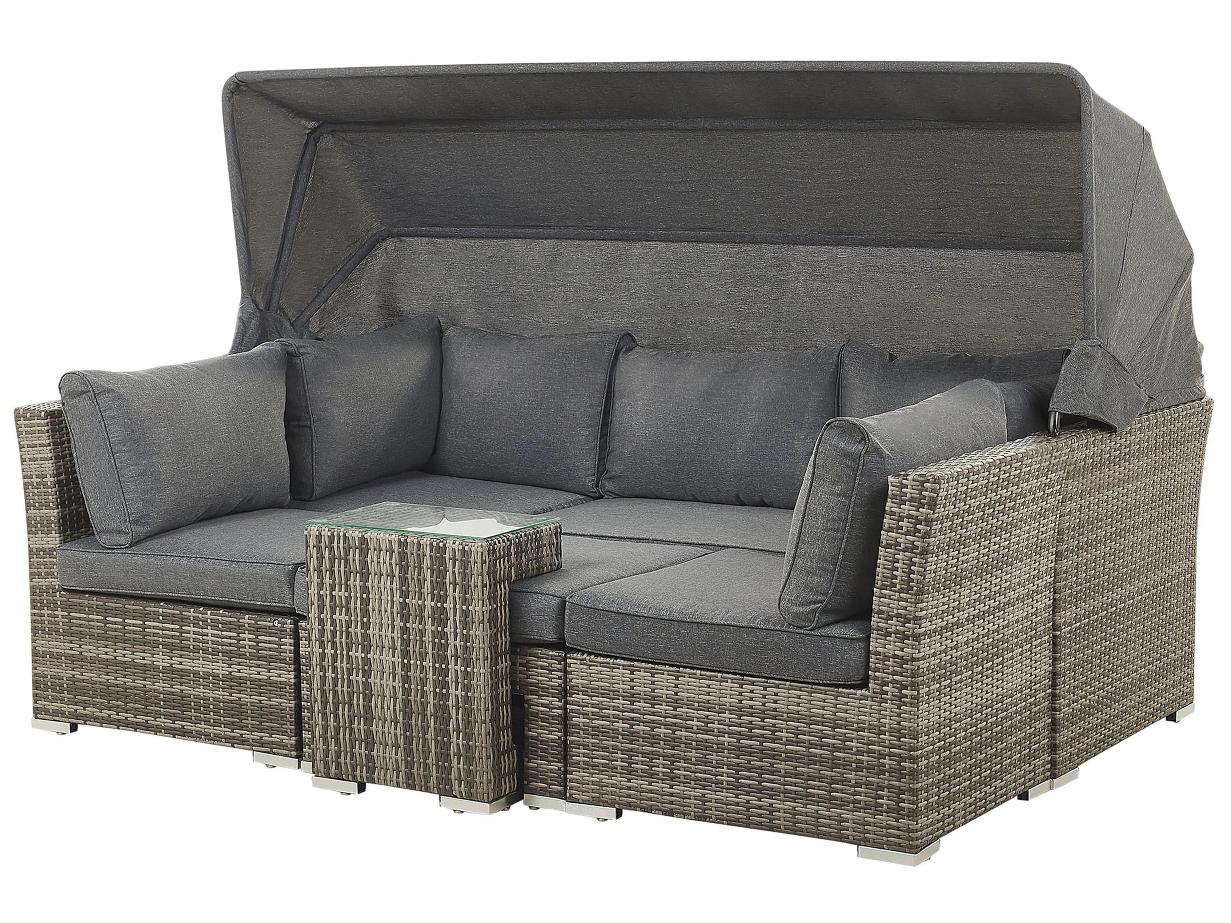 Loungeset met tafel 6-zits CORTE modulair PE rotan Donkerbruin