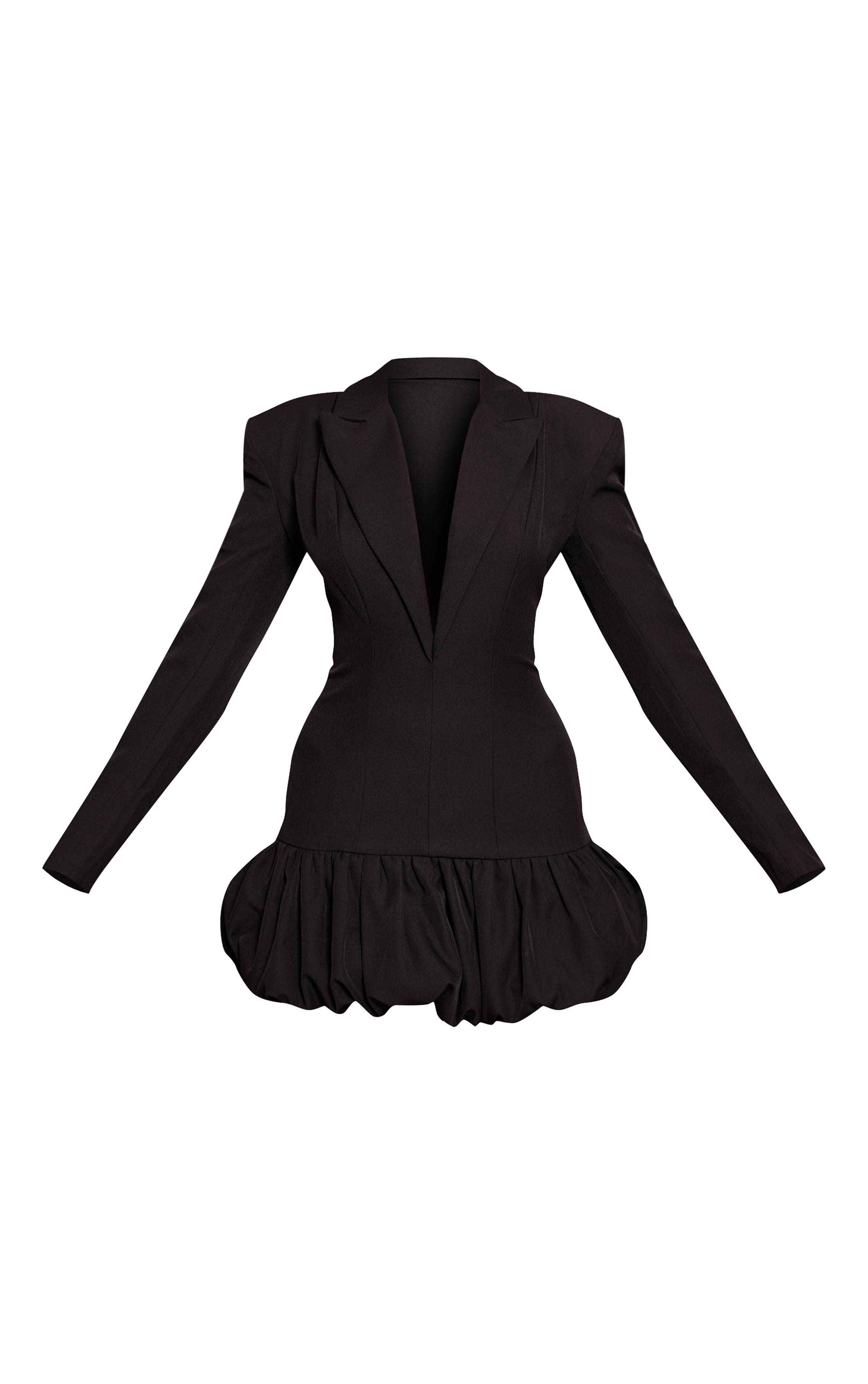 Noir Robe Blazer À Décolleté Plongeant Et Ourlet Bouffant