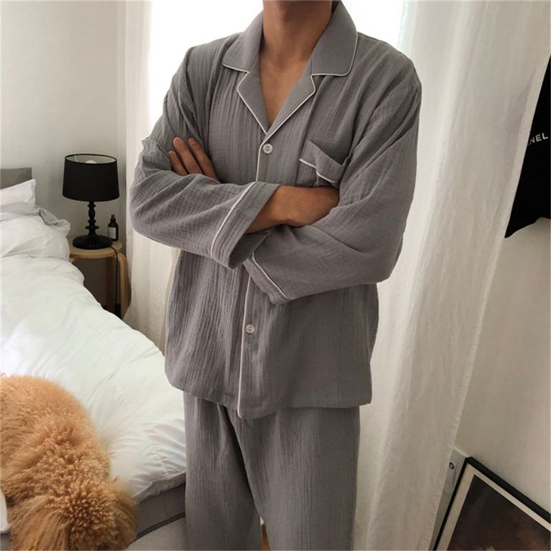 Gecko - Bijpassende pyjamaset voor koppels: shirt met contrasterende bies + loungebroek