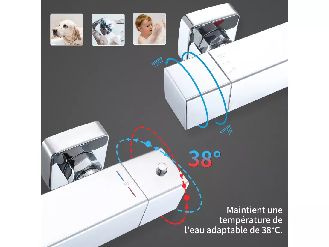 Homelody Colonne de Douche Thermostatique 2 Fonctions, Ensemble de Douche Thermostat avec Douchette, Hauteur Réglable