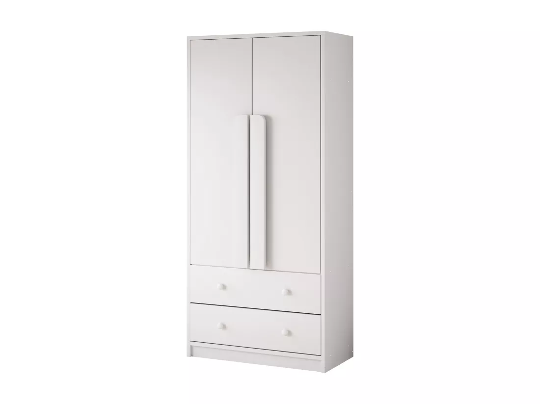 Armoire avec 2 portes et 2 tiroirs - 70 x 40 x 170 cm - Pin + contreplaqué + MDF - Blanc