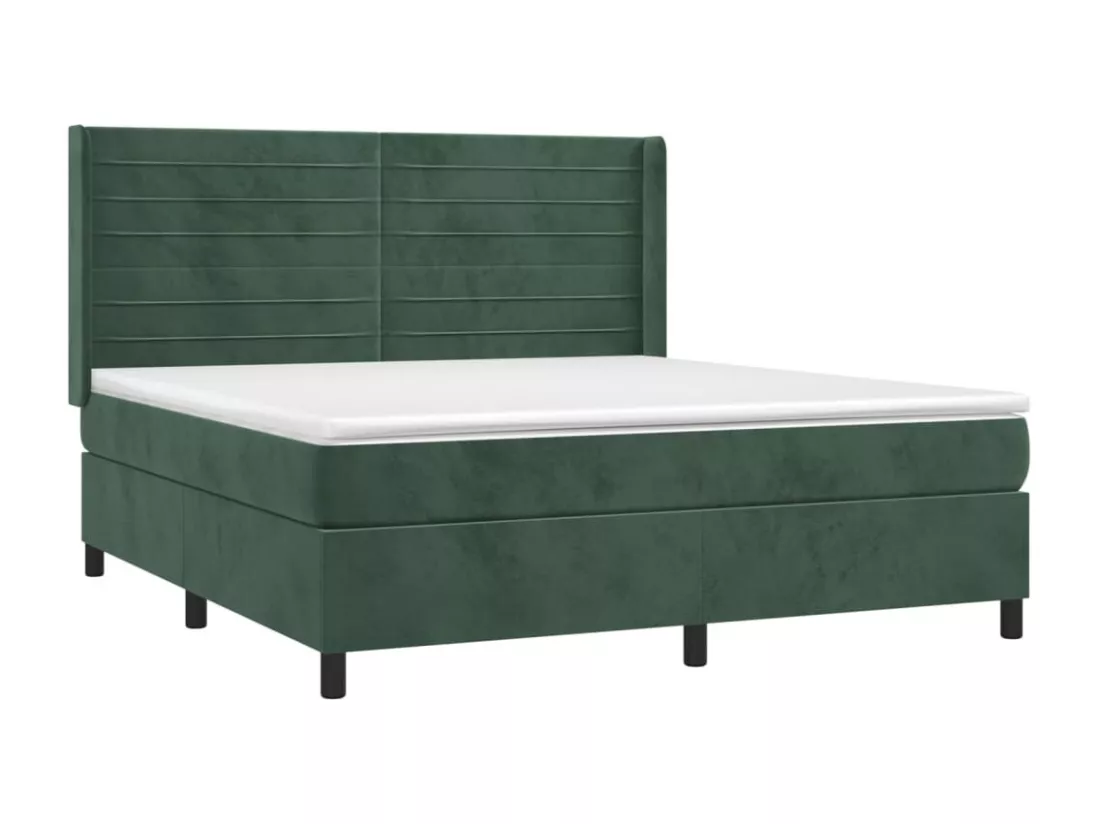 Sommier tapissier matelas et LED Vert foncé 180x200 cm Velours
