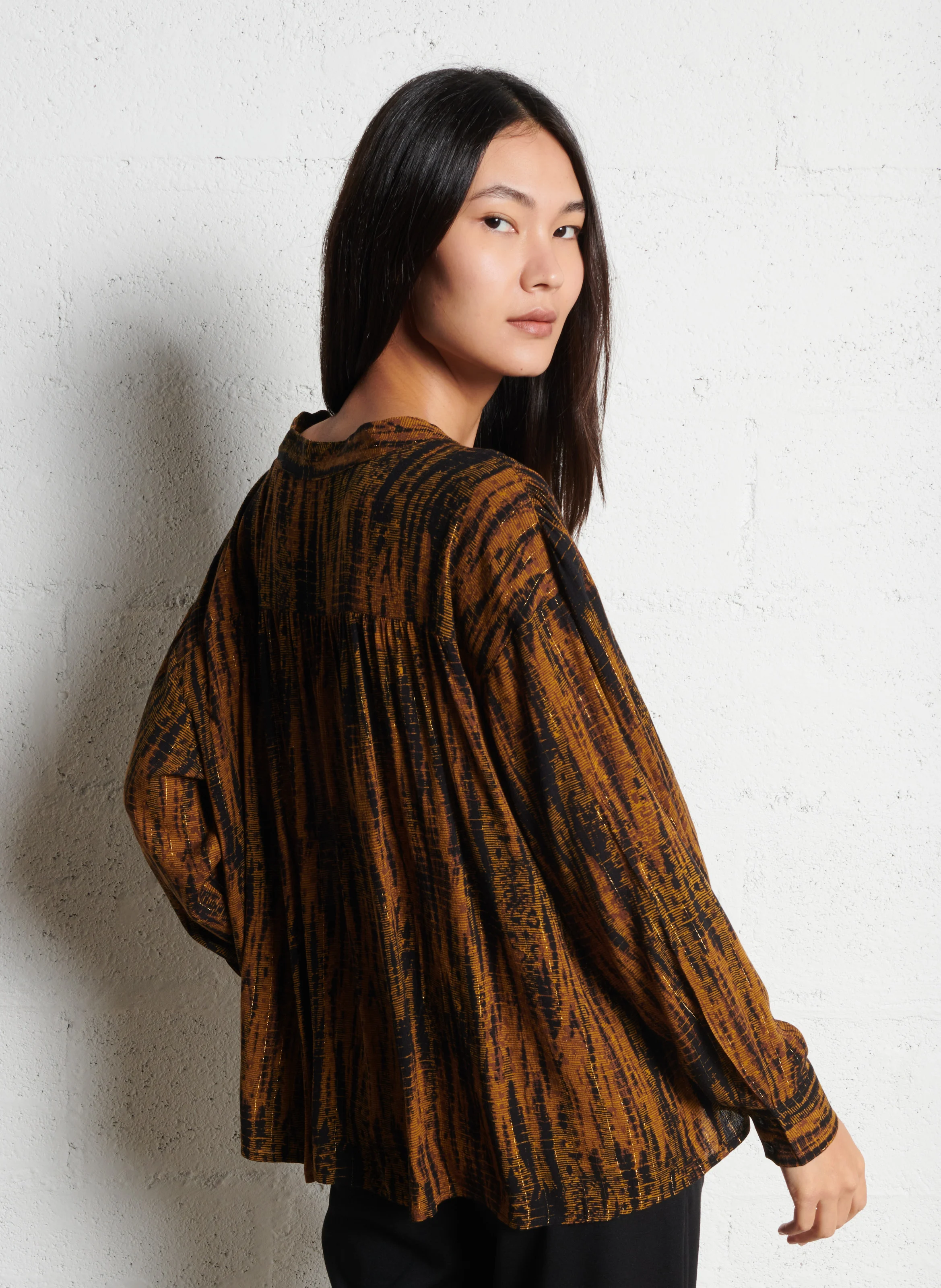 FITZ - Blouse ample à col mao | Marron