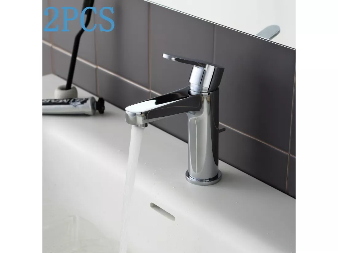 2PCS Cecipa max Robinet de Lavabo Chrome, Robinet de Salle de Bain Avec Vidange Automatique, Mitigeur de lavabo pour Salle de Bain,EU Modèle