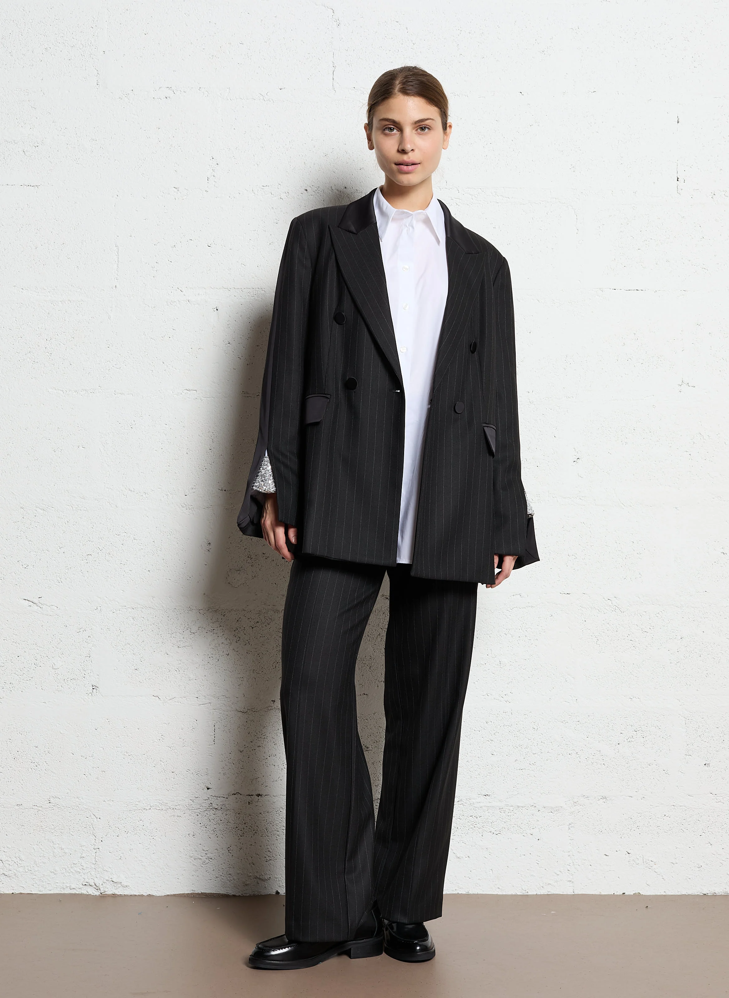 Blazer croisé à fines rayures | Noir