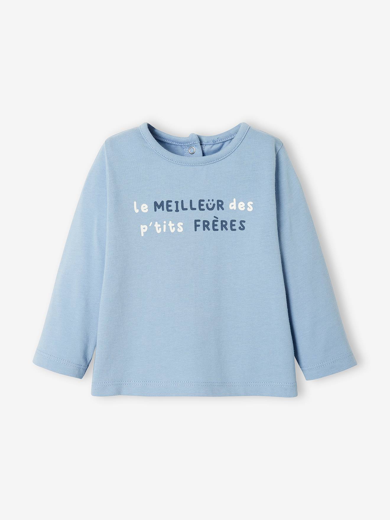 Camiseta bege de manga comprida com mensagem para bebê