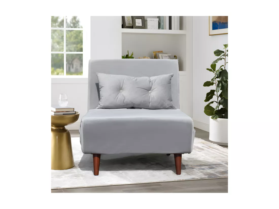 Fauteuil convertible lit une place tissu velours Gris dimension: 80 x 90 x 84 cm - dimension lit: 80 x 190 x 28 cm