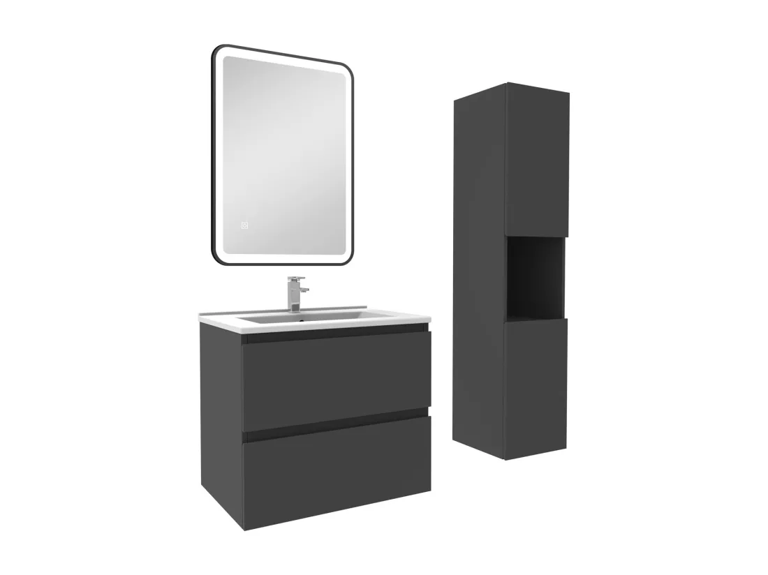 Meuble salle de Bain 60cm avec colonne + miroir 3 couleurs Anthracite