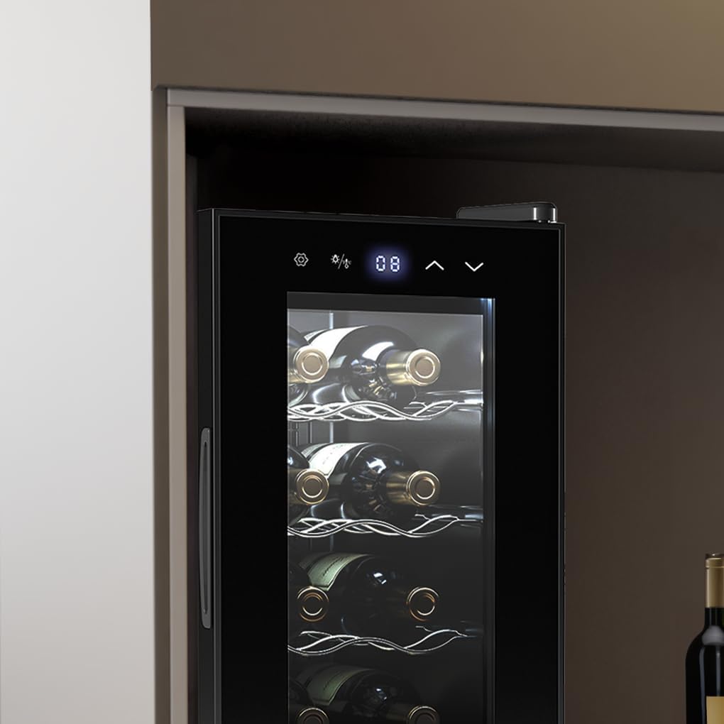 Cecotec Cave à vin 8 bouteilles Bolero Grandsommelier 830 coolcrystal, Refroidissement thermoélectrique, Température réglable entre 8 et 18°C, Commande tactile et affichage, Gaz non nocif.