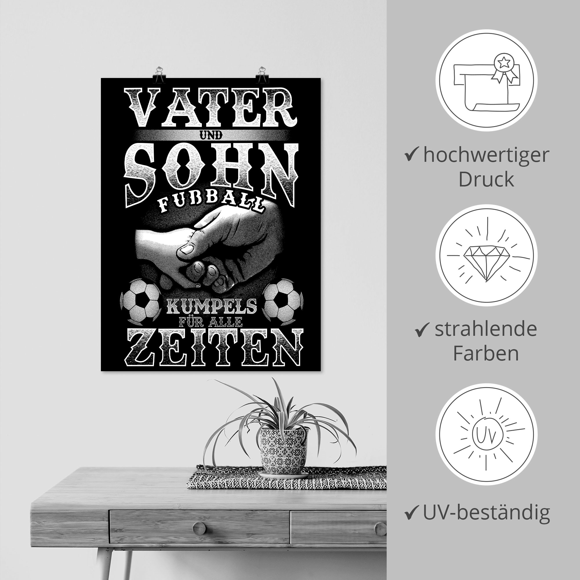 Artland Poster »Vater und Sohn Fussball Kumpels« Sprüche & Texte 1 Stk. tlg. als Alubild, Outdoorbild, Poster in verschied. Grössen