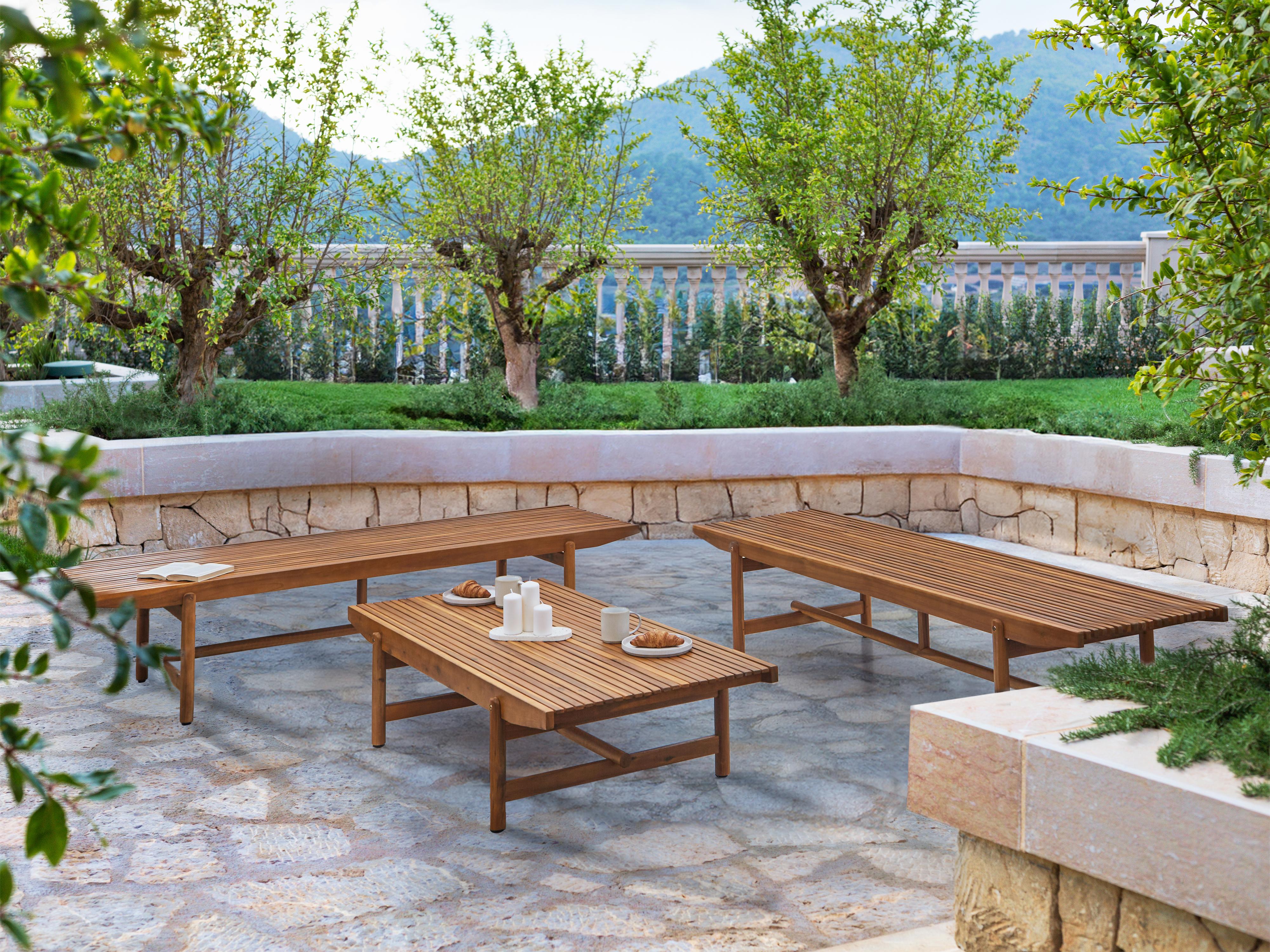 Loungeset met tafel 4-zits GIAVENO Acaciahout Gebroken wit