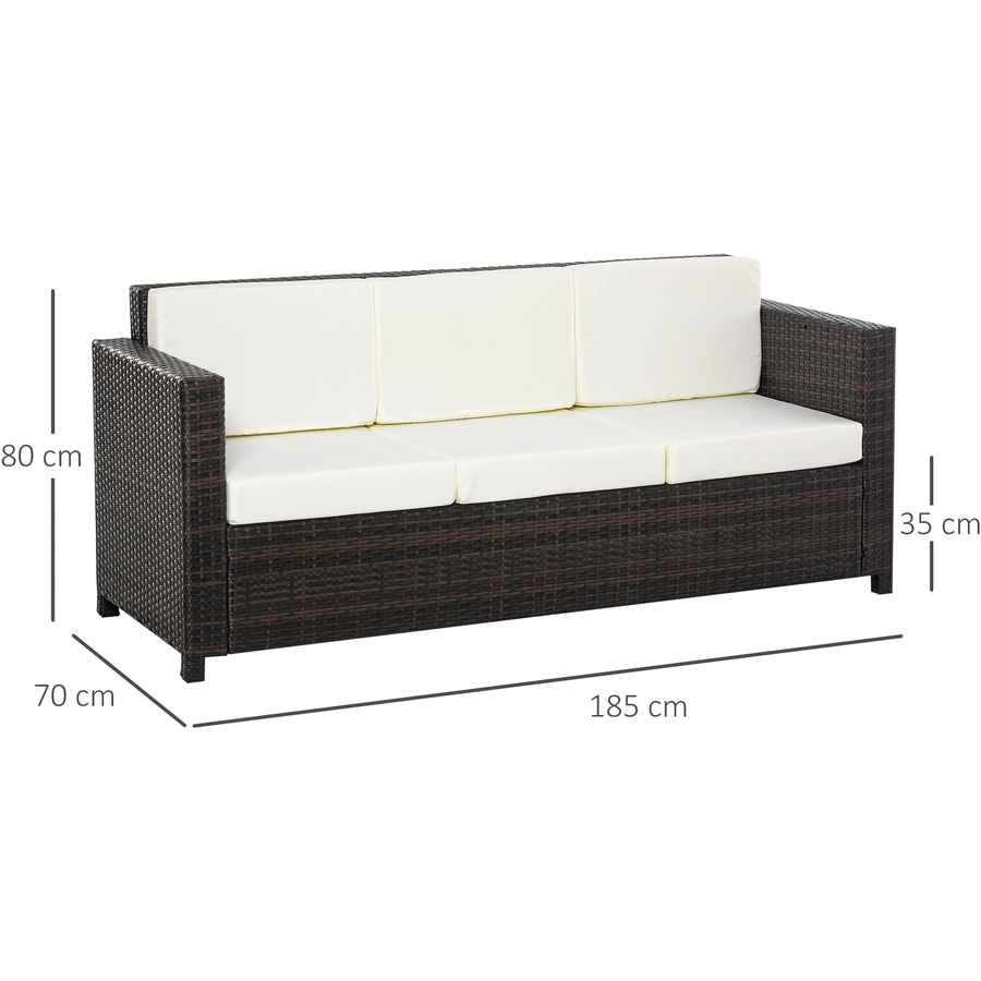 Outsunny 3 - Sitzer Rattansofa mit Kissen braunweiß