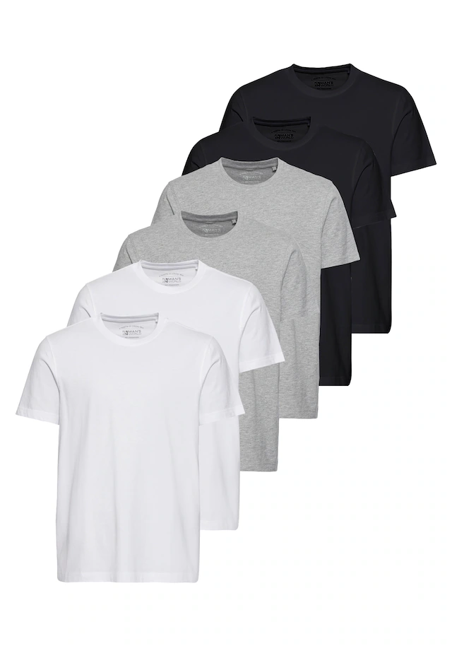 Man's World Rundhalsshirt, 6 Stk. Kurzarm,  unifarben,  Rundhals,  aus Baumwolle,