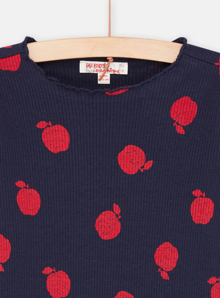 T-shirt bleu marine et rouge à imprimé pomme fille