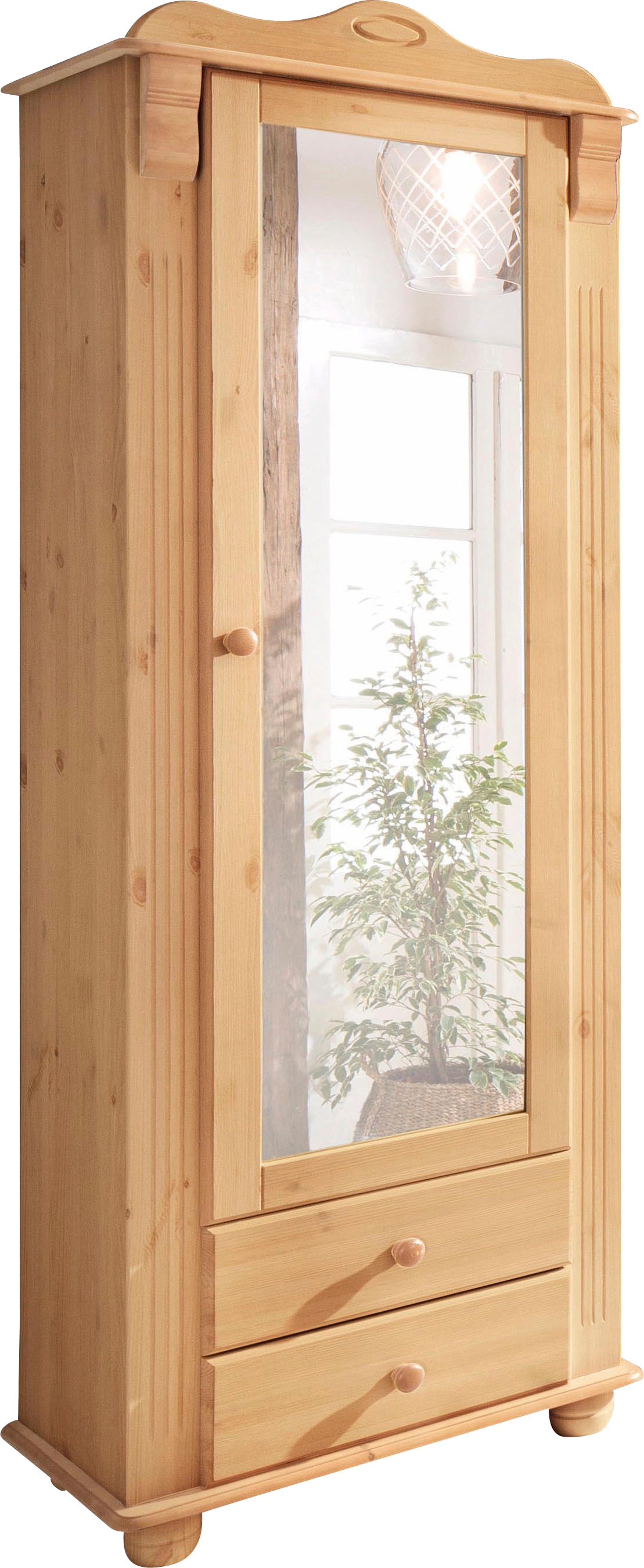 Home affaire Garderobenschrank »Adele« mit Spiegel, Breite 63 cm, mit 2 Schubladen, aus massiver Kiefer, FSC®